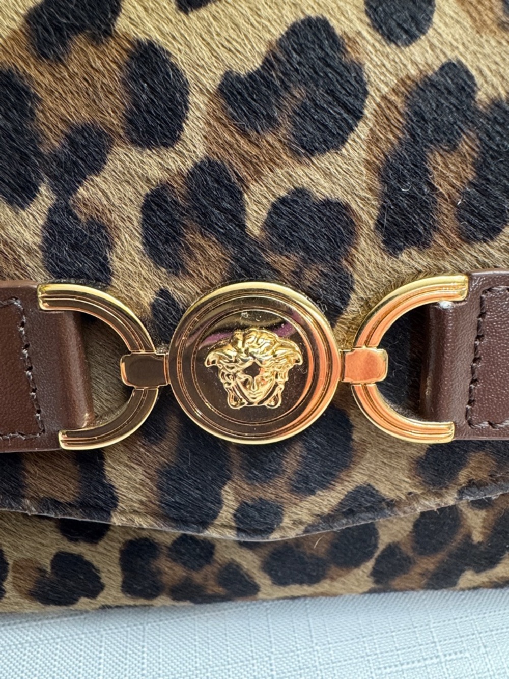 Versace Medusa '95 Leopard Wallet on  gold chain  7" L x 1" W x 4" H. - Picture 3 of 14